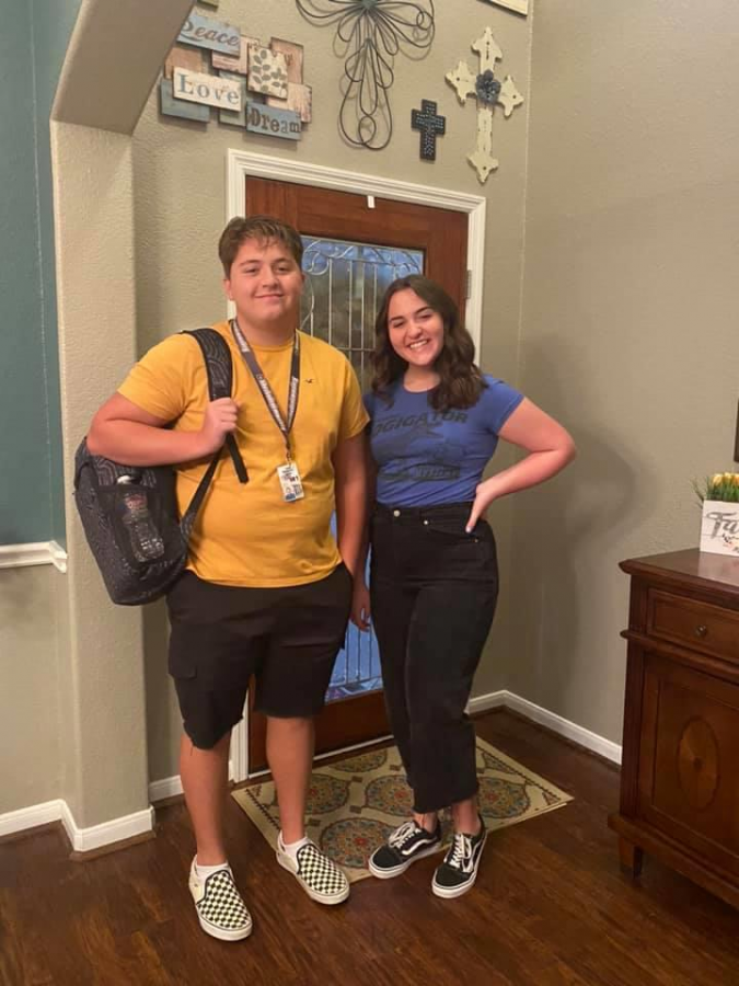  At their home, Lauren (right) and Nick Kern (left) take a picture before heading to their first day of in- person school. They went back to the school building when it reopened August 24, 2020.
