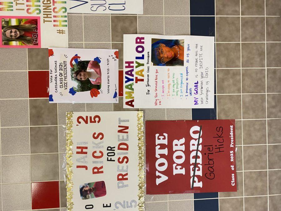 Freshmen campaign posters hung across campus